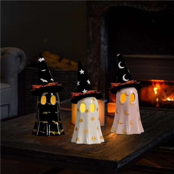 Ghost Halloween Decor, Set of 3 Ceramic Halloween Ghost Witch Decorations Indoor - Picture 3 of 6